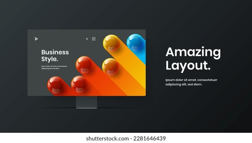 Minimalistic desktop mockup landing page template. Clean web banner vector design illustration.