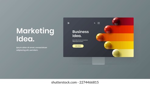 Minimalistic desktop mockup web project template. Clean website vector design layout.