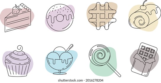 Minimalistic desserts icons in different colors