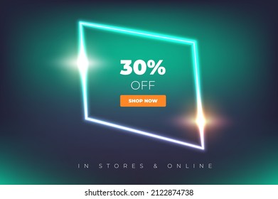 Minimalistic digital template with shiny form on the brurred green background