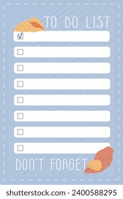 Minimalistic To do list. to do list with hand and sea shells decor illustrations. checklist blue color