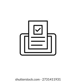 Icono minimalista del documento: Diseño de impresión moderno con marca de verificación y tableta