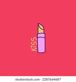 Minimalistische doodle Vektorgrafik handgezeichnet. Lipstick und Schrift mit Wortkuss