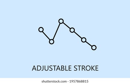 minimalistic down falling chart icon, logo or symbol with fully ajustable strokes