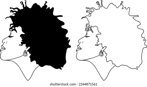 Minimalistic drawing of beautiful black women, afro american women, celebrating black history month, vector, outline svg