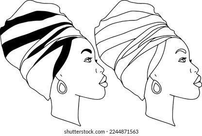 Minimalistic drawing of beautiful black women, afro american women, celebrating black history month, vector, outline