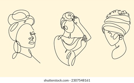 Minimalistic drawing of beautiful black women, afro american women, celebrating black history month, vector, outline
