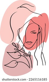 Minimalistic drawing of a girl's face with colored spots of delicate color. Abstract vector drawing.