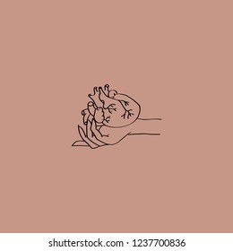 minimalistic drawing. hand holds heart