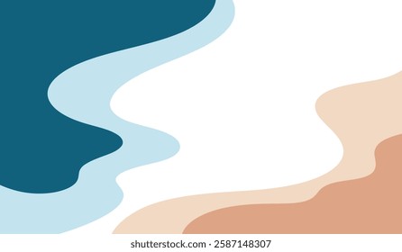 Minimalistic, dynamic, abstract, wavy background of sea waves, sand, vector, flat design. Smooth, simple, organic liquid shapes. An element for a banner, poster, background, and a place for text