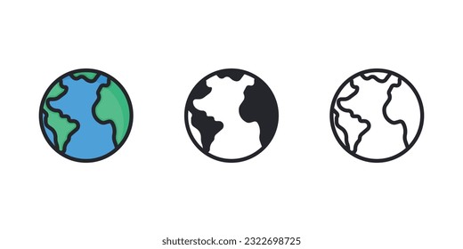 Conjunto de iconos de tierra minimalista. Iconos del planeta Tierra y del globo.
