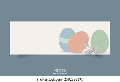 Minimalistic Easter banner with bedding eggs and pussy willow