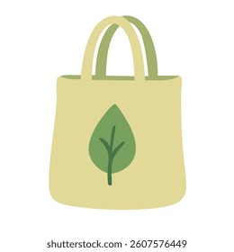 Minimalistic eco bag with green leaf. Sustainable shopping and reusable alternative to plastic.