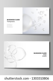 The minimalistic editable vector layout of two creative business cards design templates. Spa and healthcare design. Abstract soft color medical consept background with blurred molecules or particles.