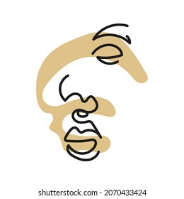 Minimalistic elegant concept with face and abstract shape are isolated. Contemporary hand drawn vector illustration. Design for poster, postcard, banner, interior, textile.