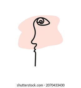 Minimalistic elegant concept with face and abstract shape are isolated. Contemporary hand drawn vector illustration. Design for poster, postcard, banner, interior, textile.
