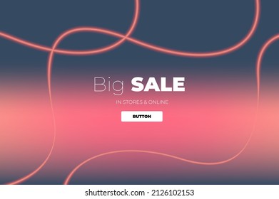Minimalistic elegant digital template with wavy lines and dark blue and pink gradient background