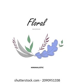 Minimalistic elegant vector design with multicolored leaf and branch drawing by hand on the white background