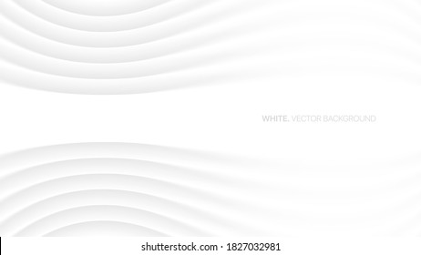 Minimalistic Elegant White Abstract Background 3D Vector. Conceptual Futuristic Technology Wide Light Wallpaper. Colorless Empty Blurred Surface Illustration. Blank Business Presentation Backdrop