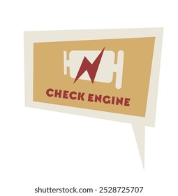 Minimalistic engine warning icon illustration with a bold red lightning bolt, isolated on a white background. Ideal for automotive repair content.