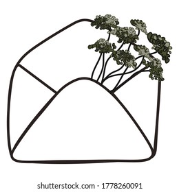 Minimalistic envelope with dried flowers.
Doodle envelope. Summer memory. Vector isolated.