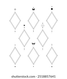 Minimalistic esoteric diamond frame, set of vector icons
