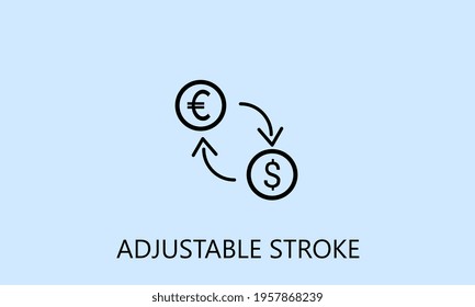 minimalistic exchange euro to usd icon, logo or symbol with fully ajustable strokes