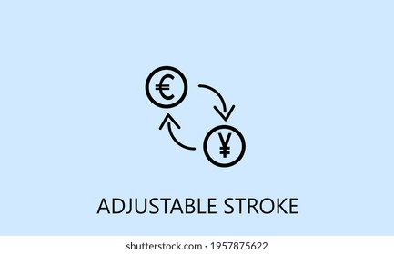 minimalistic exchange euro to yen icon, logo or symbol with fully ajustable strokes