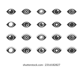 Minimalistic eye type collection with different appearence vector icon set. Eye with eyebrows and without.