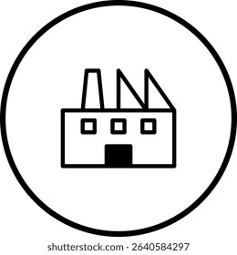 Minimalistic factory icon with chimneys in circular frame industrial symbol