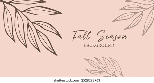 Minimalistic Fall Season background in hand drawn style. Elegant autumn banner with willow branches on soft pink background. Poster for advertising, sales, social media. Vector illustration.