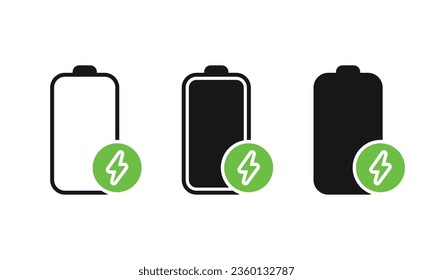 Minimalistic fast battery charging vector icon set. Charging the phone, laptop and electrical devices. 