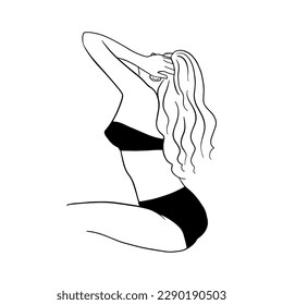 Figura femenina minimalista. Hembra lineal más cuerpos de tamaño en ropa interior o traje de baño. Estilo de arte moderno. Ilustración vectorial. 