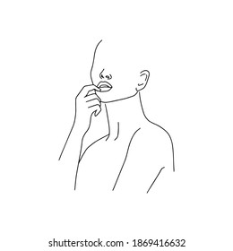 Minimalistic female portrait. Linear female body. Modern abstract line art style. Vector illustration. 