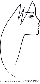 Minimalistic female profile, several lines. A laconic image of modern beauty, a young woman, fashionable eyebrows, long eyelashes, straight long hair, a confident spiritual look
