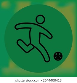 A minimalistic figure of a soccer player kicking a soccer ball on a green round background - perfect for illustrations on sports, active, teamwork or sports themes.