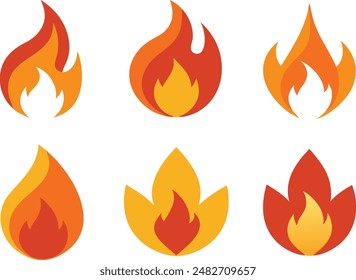 Conjunto de iconos de fuego minimalista, colección de iconos de fuego plano.
