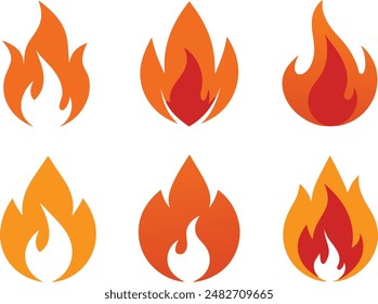 Minimalistic fire icon set, flat fire icon collection.