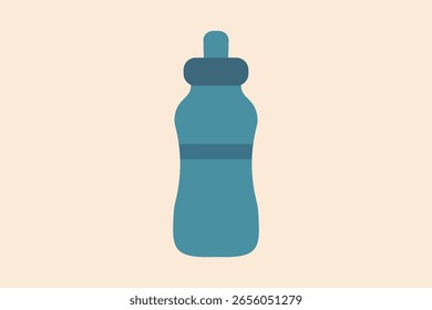 Ilustración minimalista de estilo de arte plano de una botella de agua deportiva de plástico reutilizable sobre un fondo claro.
