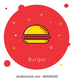 minimalistic flat burger icon on red backgroung
