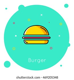 minimalistic flat burger icon on mint backgroung