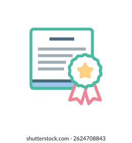 Design plano minimalista de um certificado de conquista com um distintivo de estrela. O gráfico evoca profissionalismo e significa realização.