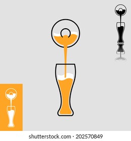 Minimalistic flat design icon of beer pour from bottle to glass. Easy editable layered vector illustration