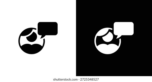 Icono de diseño plano minimalista que ilustra una cabeza con el símbolo de la burbuja del discurso en el fondo blanco. Ilustración vectorial.