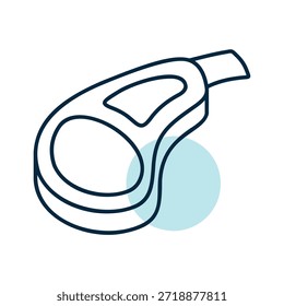 Ícone de design plano minimalista de uma costeleta de cordeiro crua, adequado para talhos, ilustrações de alimentos ou sites de culinária.
