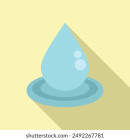 Minimalistic flat design illustration of a blue water drop with shadow, ideal for web and app interfaces