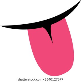 A minimalistic flat design illustration of a tongue with a playful expression, designed in clean lines and soft pink tones.