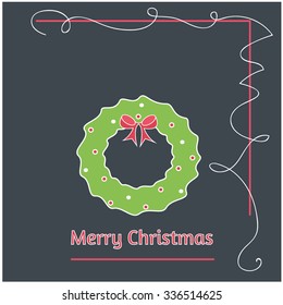 Minimalistic flat design Merry Christmas e-card with christmas wreath and christmas balls / bauble / ornaments ,isolated