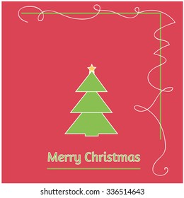Minimalistic flat design Merry Christmas e-card with christmas tree and christmas balls / bauble / ornaments , isolated