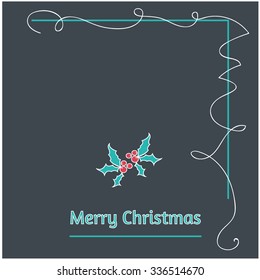 Minimalistic flat design Merry Christmas e-card with mistletoe and christmas balls / bauble / ornaments ,isolated